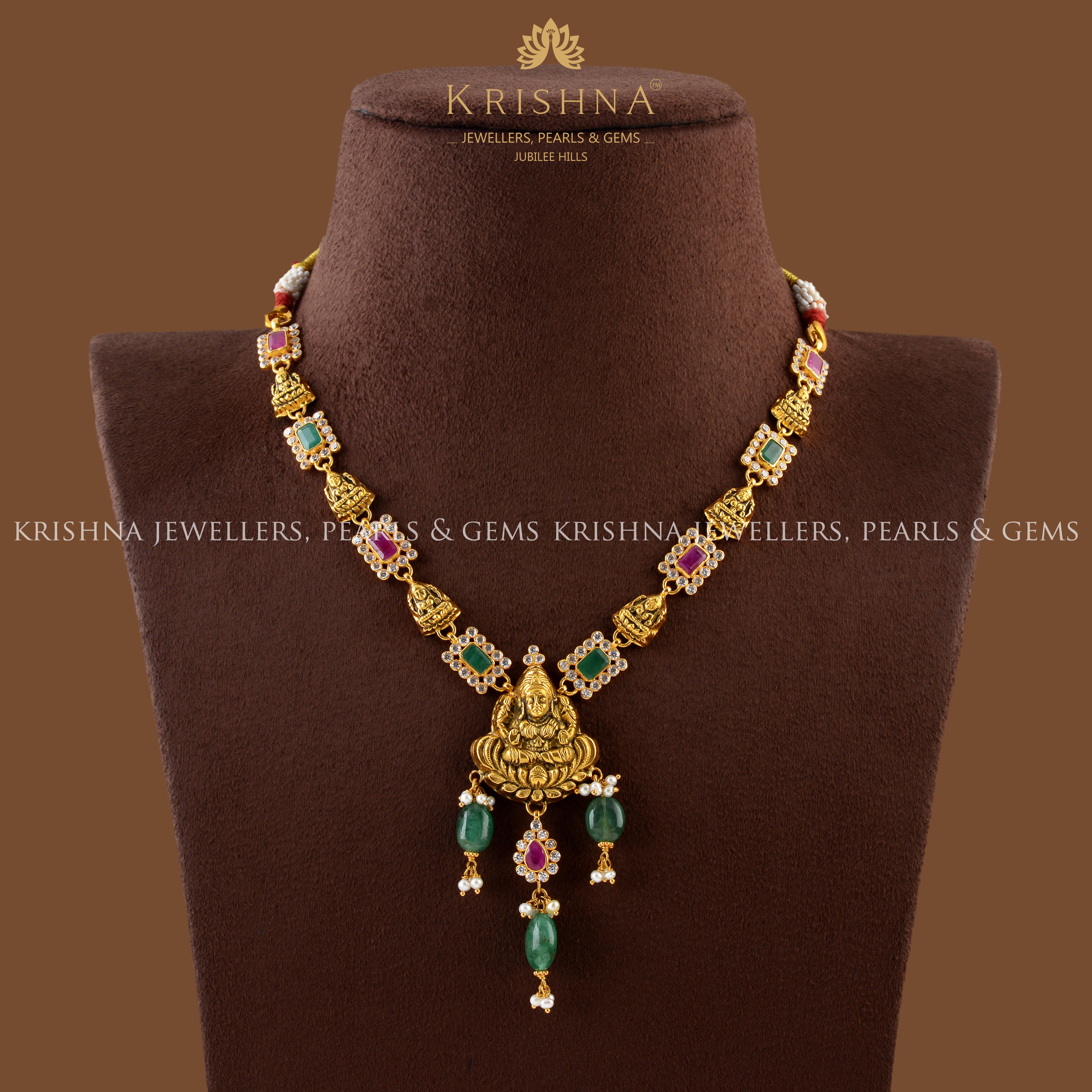 22K Gold Necklace With Laxmi Pendant - Krishna Jewellers Pearls and Gems